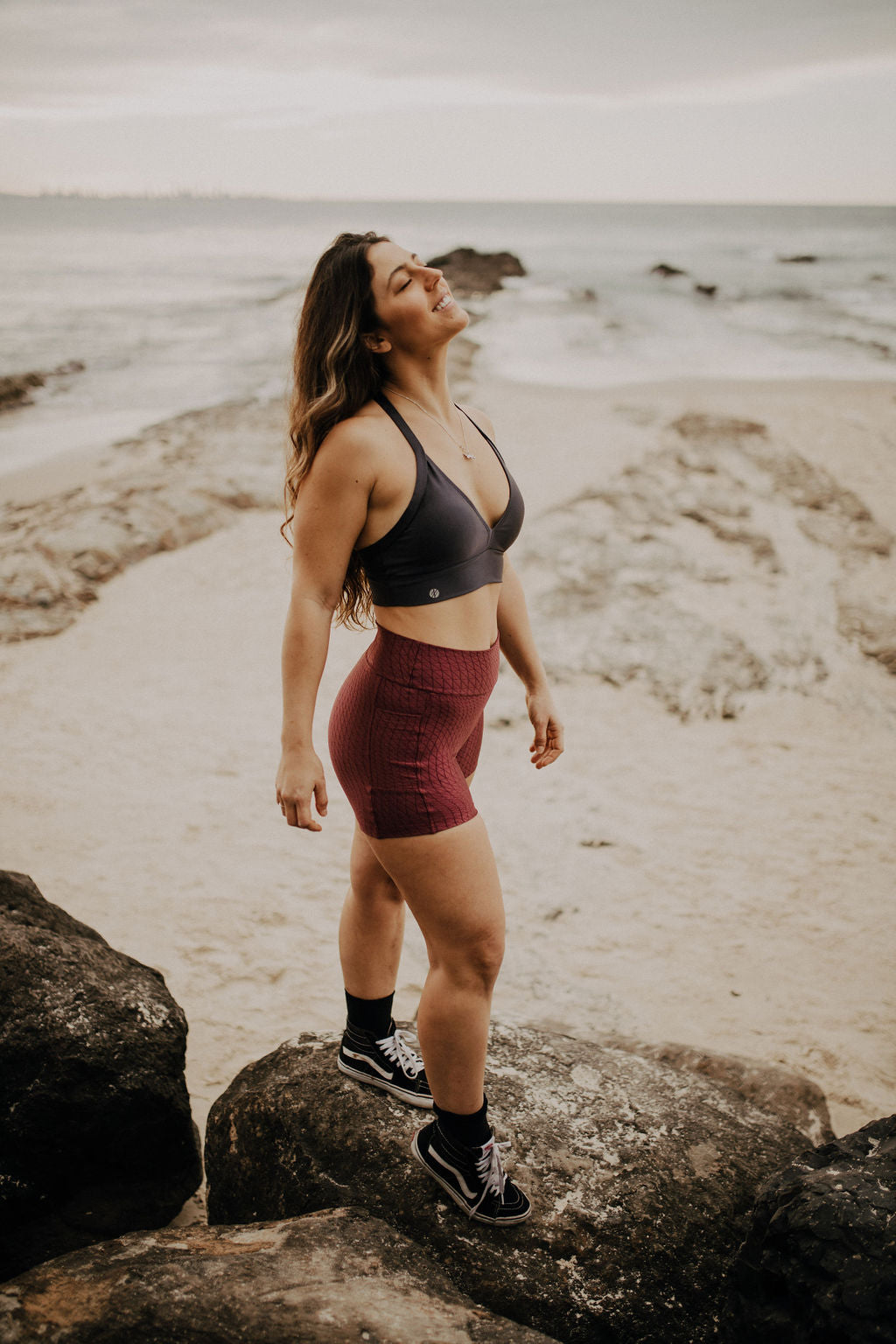 Geometric Bike Shorts - Maroon