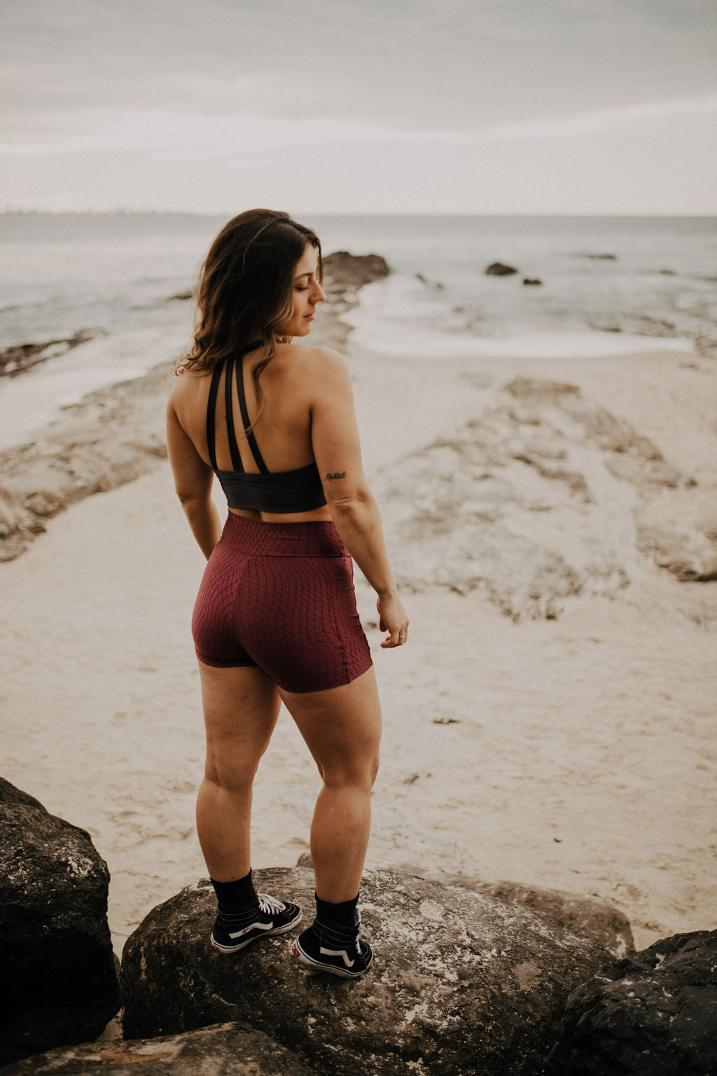 Geometric Bike Shorts - Maroon