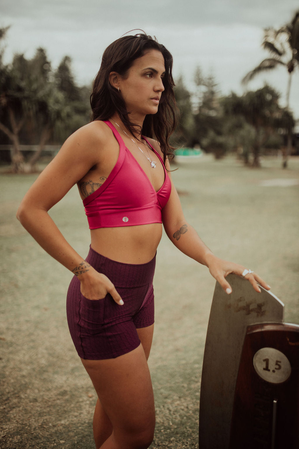 Geometric Bike Shorts with pockets - Açai
